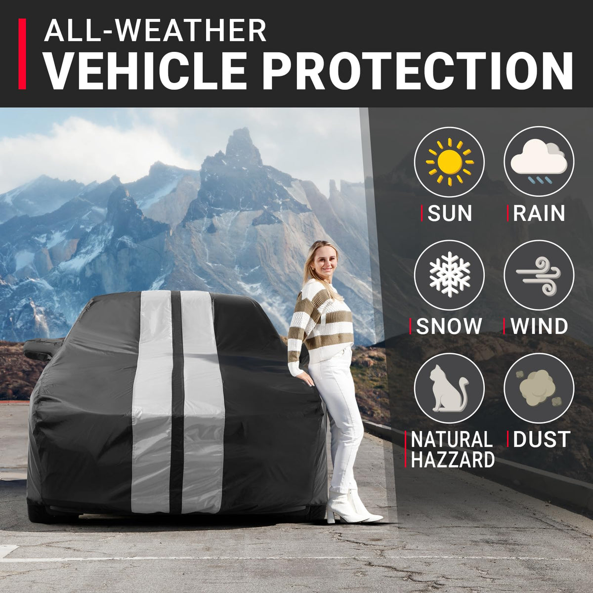 Car Cover Waterproof All Weather for 1990 (60. Lumina Sedan 1990-2001 / Black / Gray (Stripe))