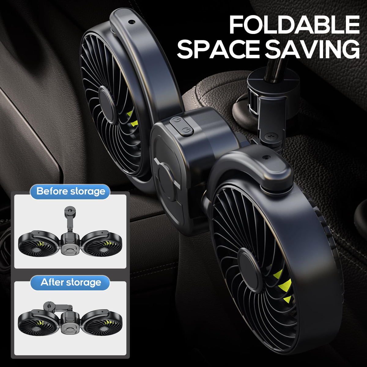 Rechargeable Car Fan for Backseat (Large / Green (Rechargeable))