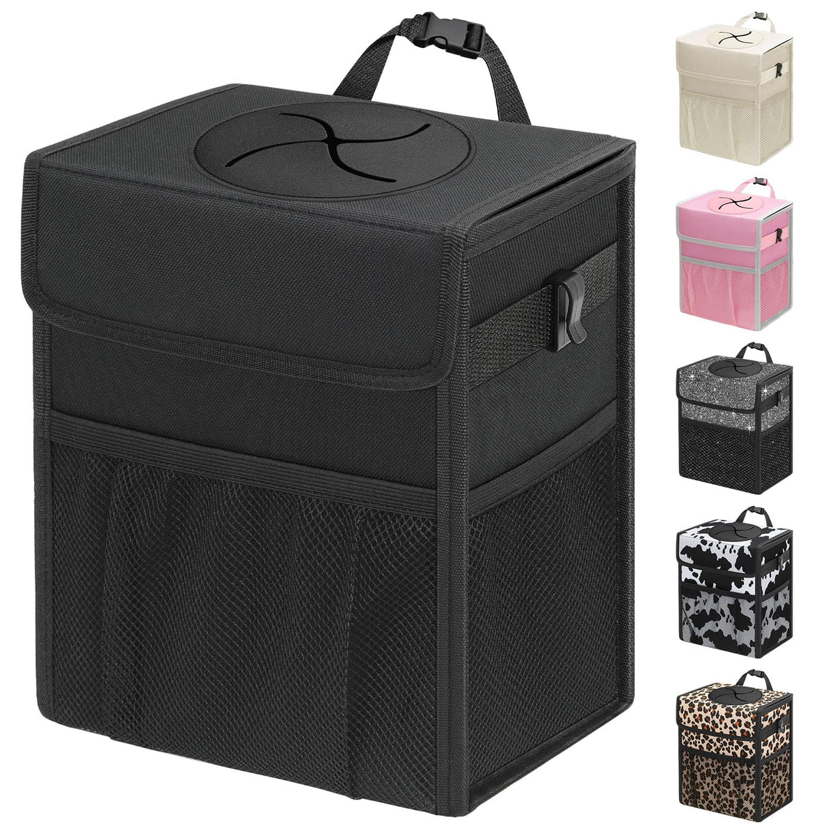 Car Trash Can with Lid (Black / 2.5 Gallons)