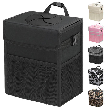 Car Trash Can with Lid (Black / 2.5 Gallons)