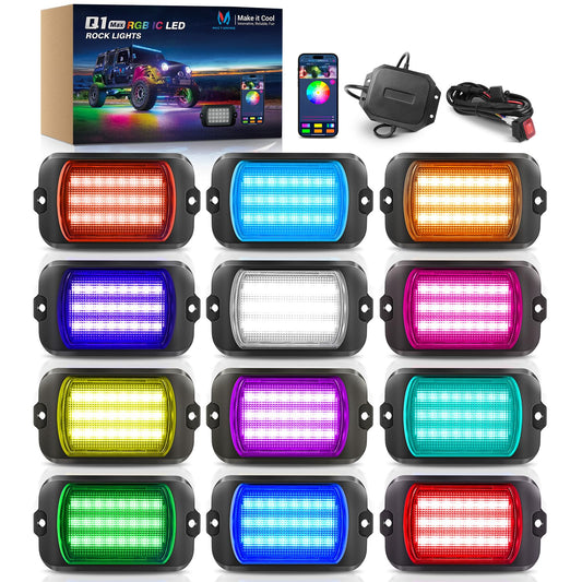 Q1 RGB+IC Rock Lights with 12‑Pod 288 Light Chips Ultra Bright (rgb+ic 12 pods)