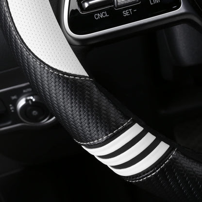 Carbon Cute Car Steering Wheel Cover White 15 Inch All Season (White+Black / Standard Size[14.75-15.15"](37.5-38.5cm))