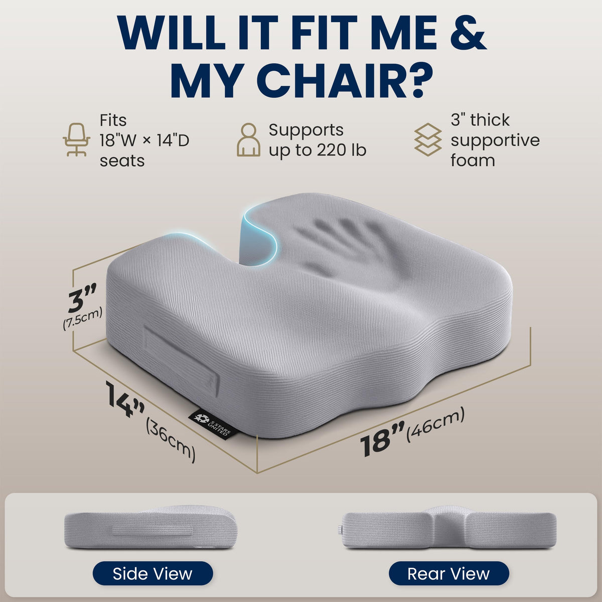 Seat Cushion Memory Foam for Tailbone Pain Relief (Light Gray / Large)