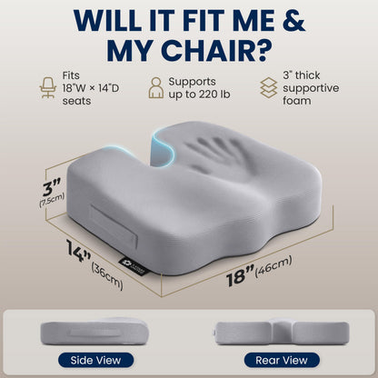 Seat Cushion Memory Foam for Tailbone Pain Relief (Light Gray / Large)