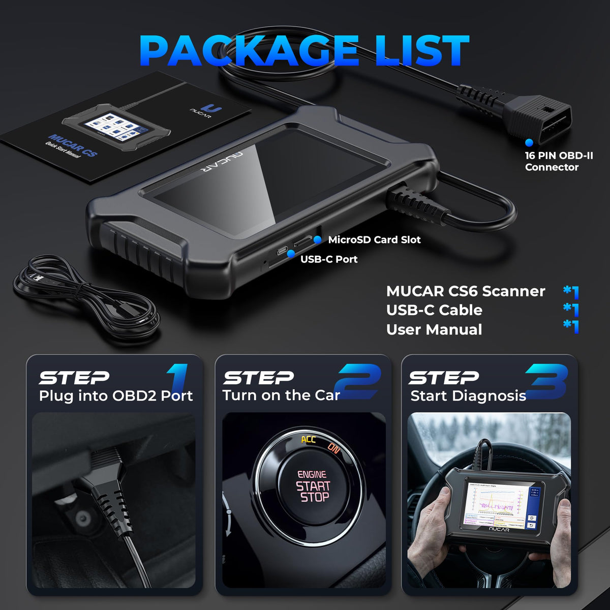 CS6 OBD2 Scanner Diagnostic Tool (Black)