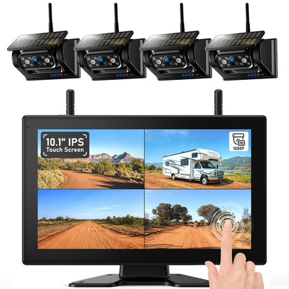 4 CAM 10.1" Touchscreen Magnetic Solar Wireless Backup Camera