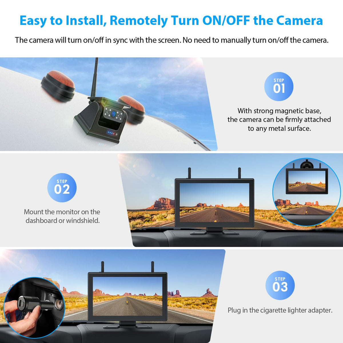 4 CAM 10.1" Touchscreen Magnetic Solar Wireless Backup Camera