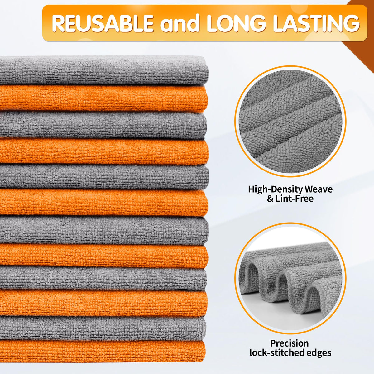Microfiber Cleaning Cloth (Grey&orange / 12pk)