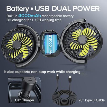 Rechargeable Car Fan for Backseat (Large / Green (Rechargeable))