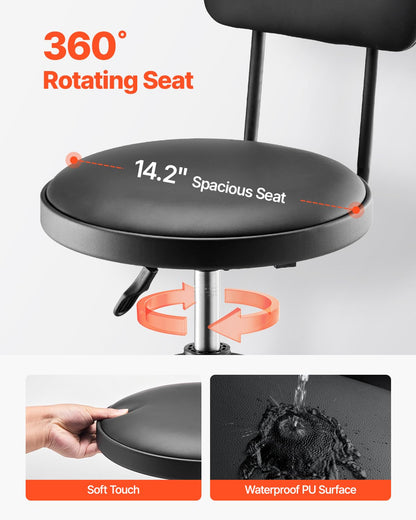 Shop Stool with Backrest Pneumatic Garage Seat Stool 300lbs Capacity (with Backrest-no Casters)