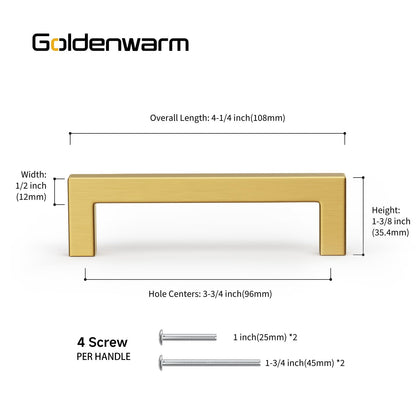 15 Pack 3-3/4 In Gold Cabinet Handles Brushed Brass Drawer Pulls (Gold / 3-3/4 Inch Hole Centers)