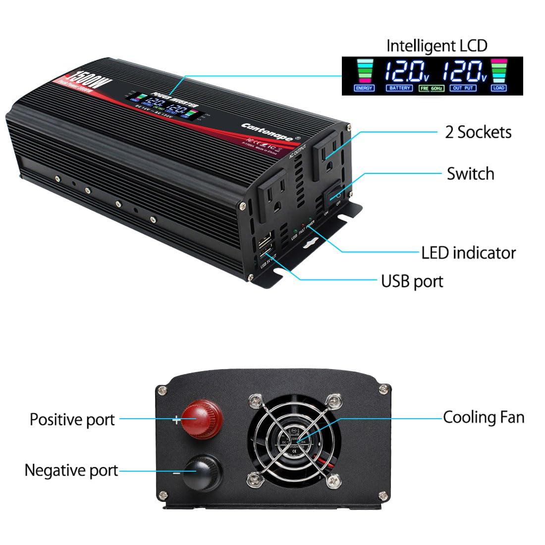 1500W Power Inverter 12V to 110V