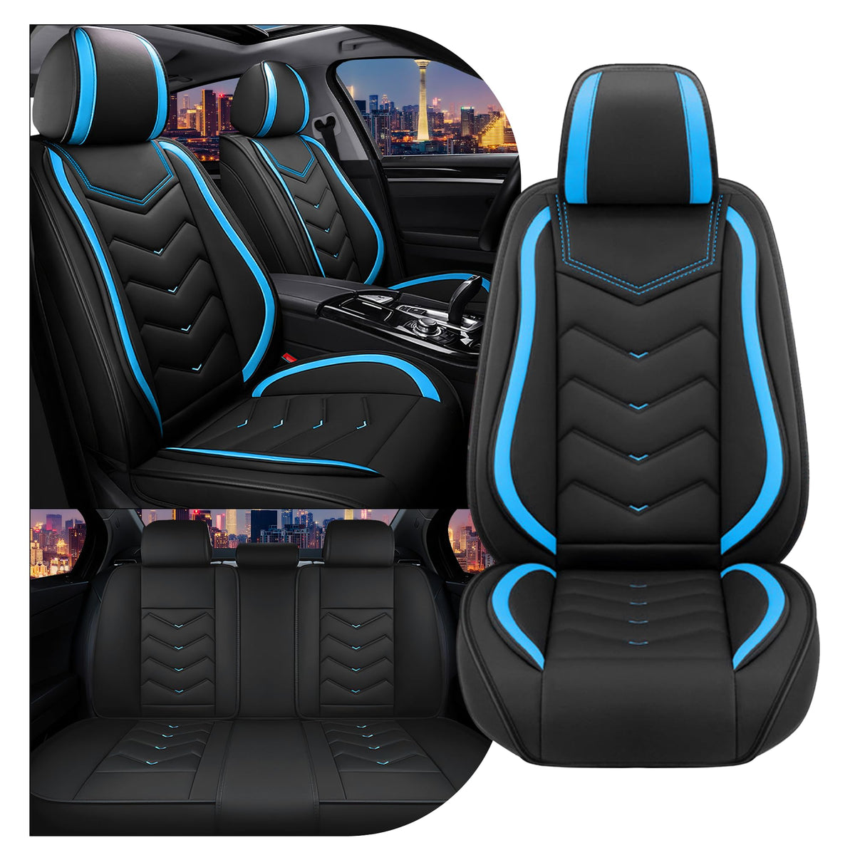 Car Seat Covers for Chrysler Pacifica 2004 (Black Blue / Full Set)