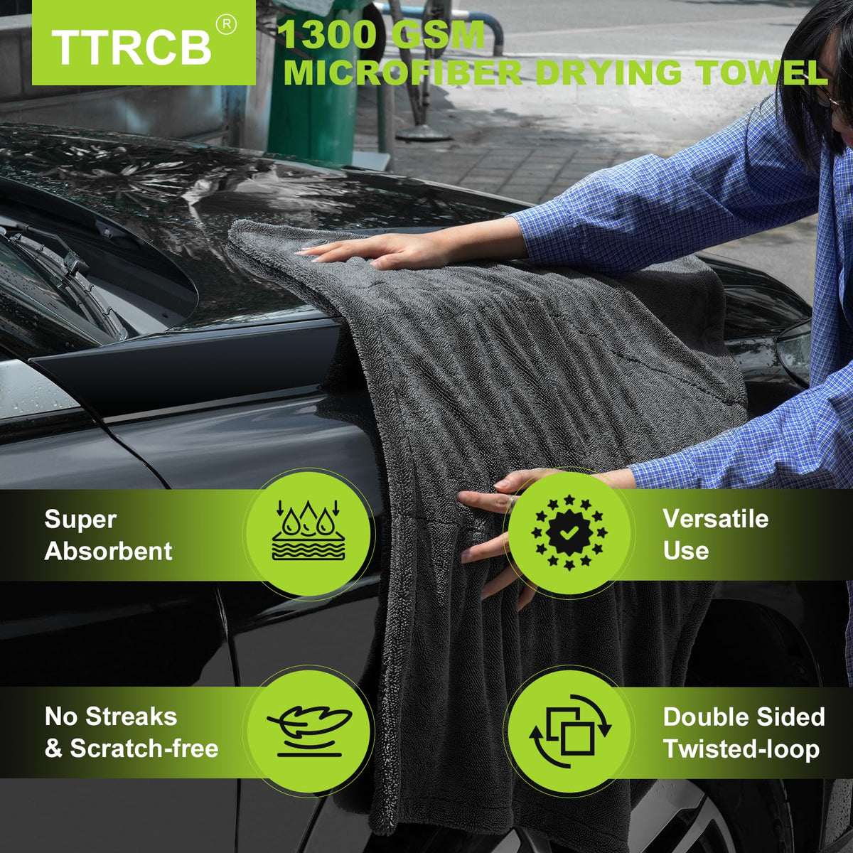 2 Pack 1300 GSM Car Drying Towels (Grey / 36" x 24" & 36" x 24")
