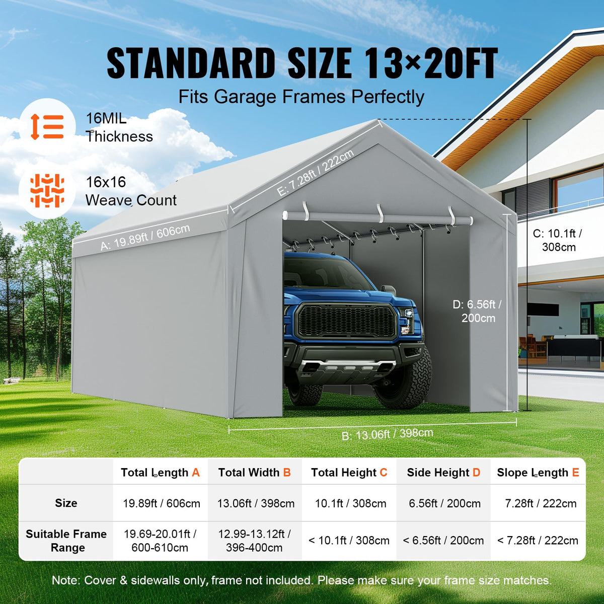 Carport Replacement Canopy 13x20 ft (Gray / 13x20ft)