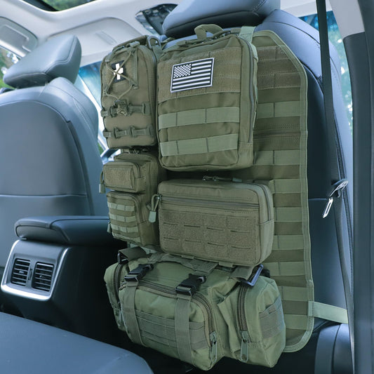 Universal Tactical Seat Back Organizer Vehicle Molle Panel Organizer Storage Bag with 5 Detachable Molle Pouch for All Vehicel Such as Jeep (Upgraded-B-Military Green)