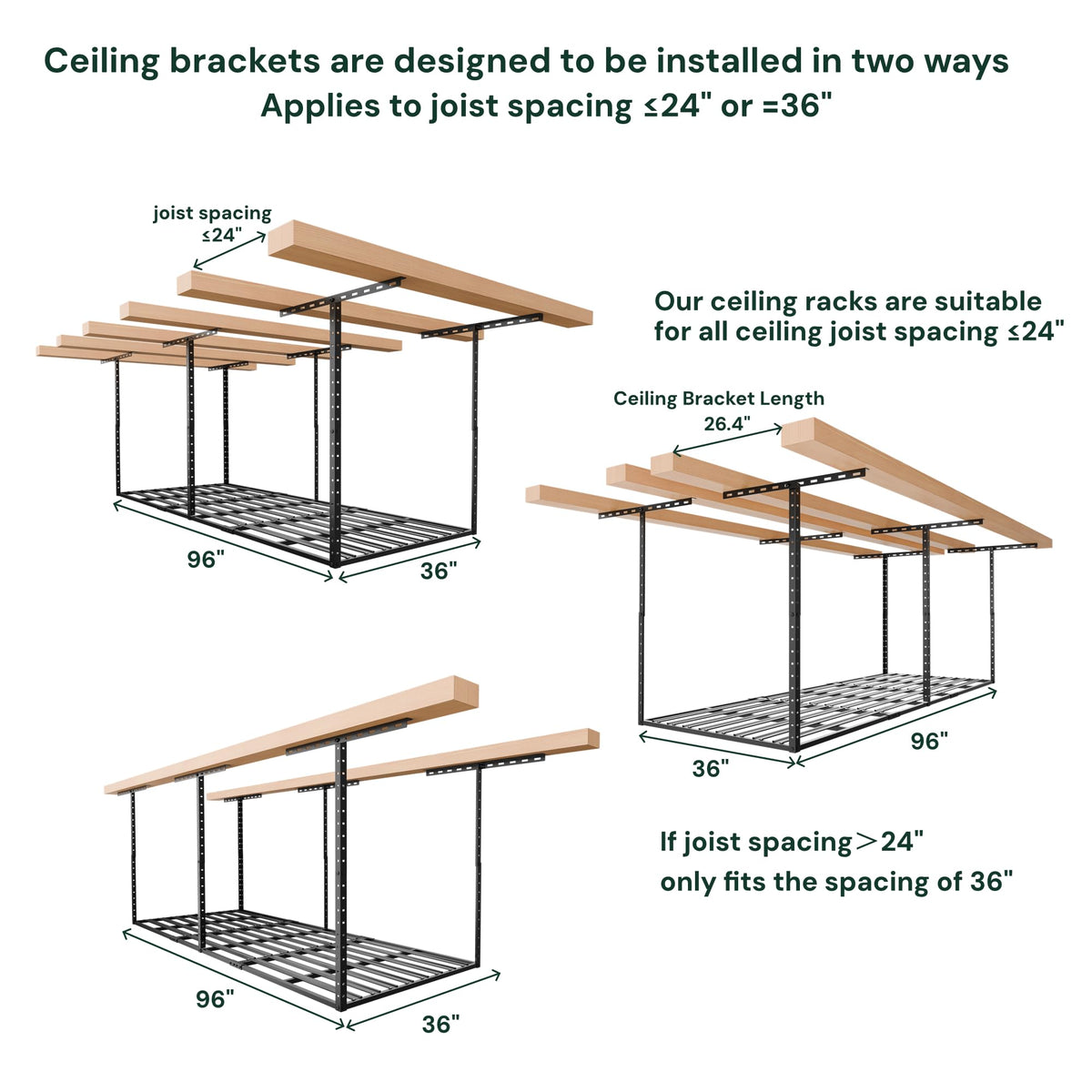 3x8 Overhead Garage Storage Rack Organization (Hammertone Black / 3*8 FT - 1 Pc)