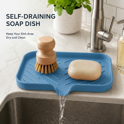 Silicone Soap Dish with Drain Spout (Lichen Blue / M(9.6"×5.3"))