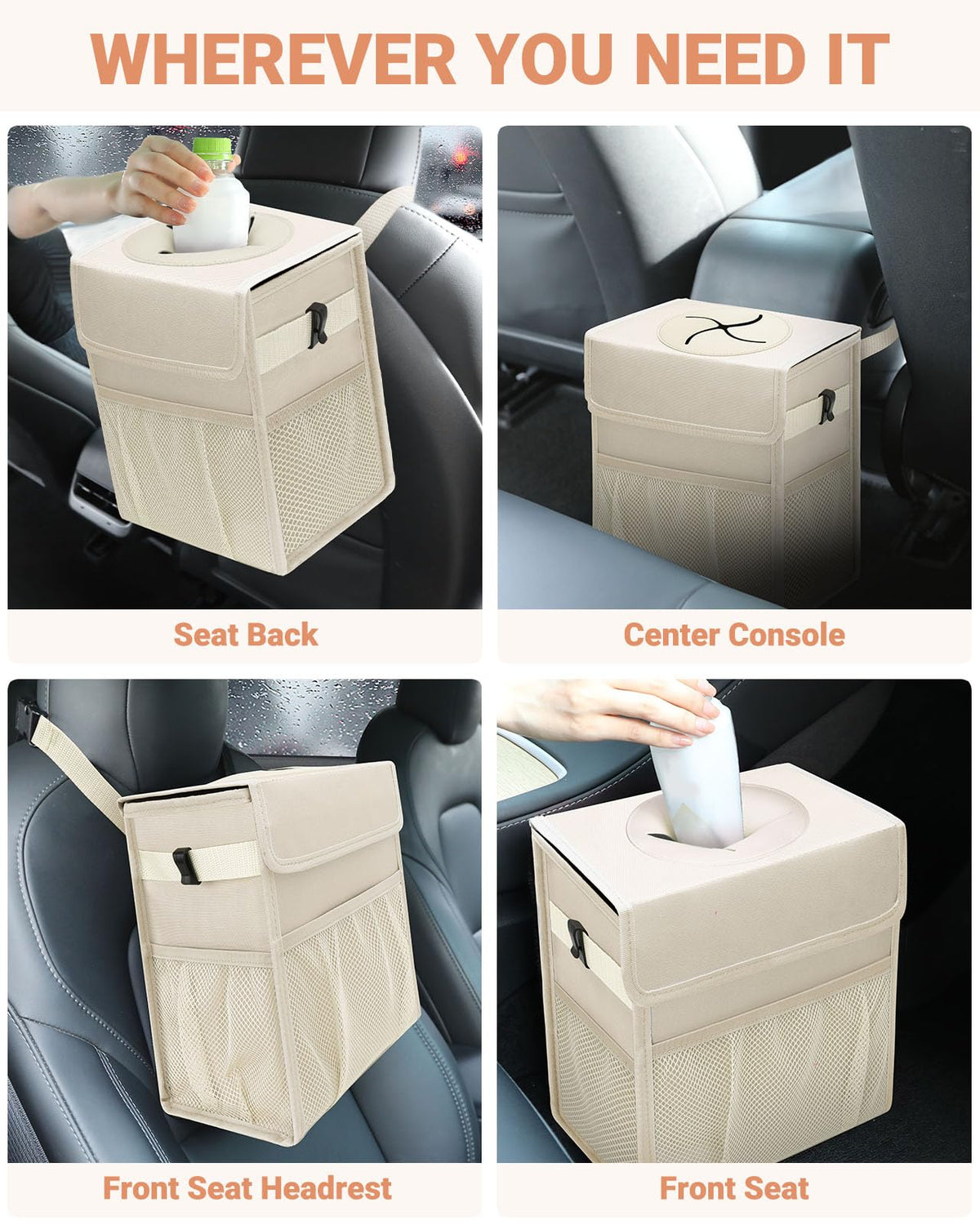 Car Trash Can with Lid (Beige / 4 Gallons)