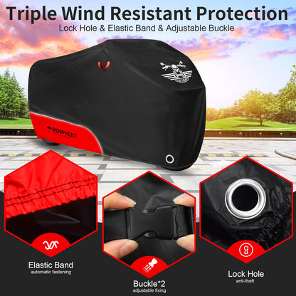 Motorcycle Cover Waterproof Outdoor Storage All Season Protection (Red / 104")