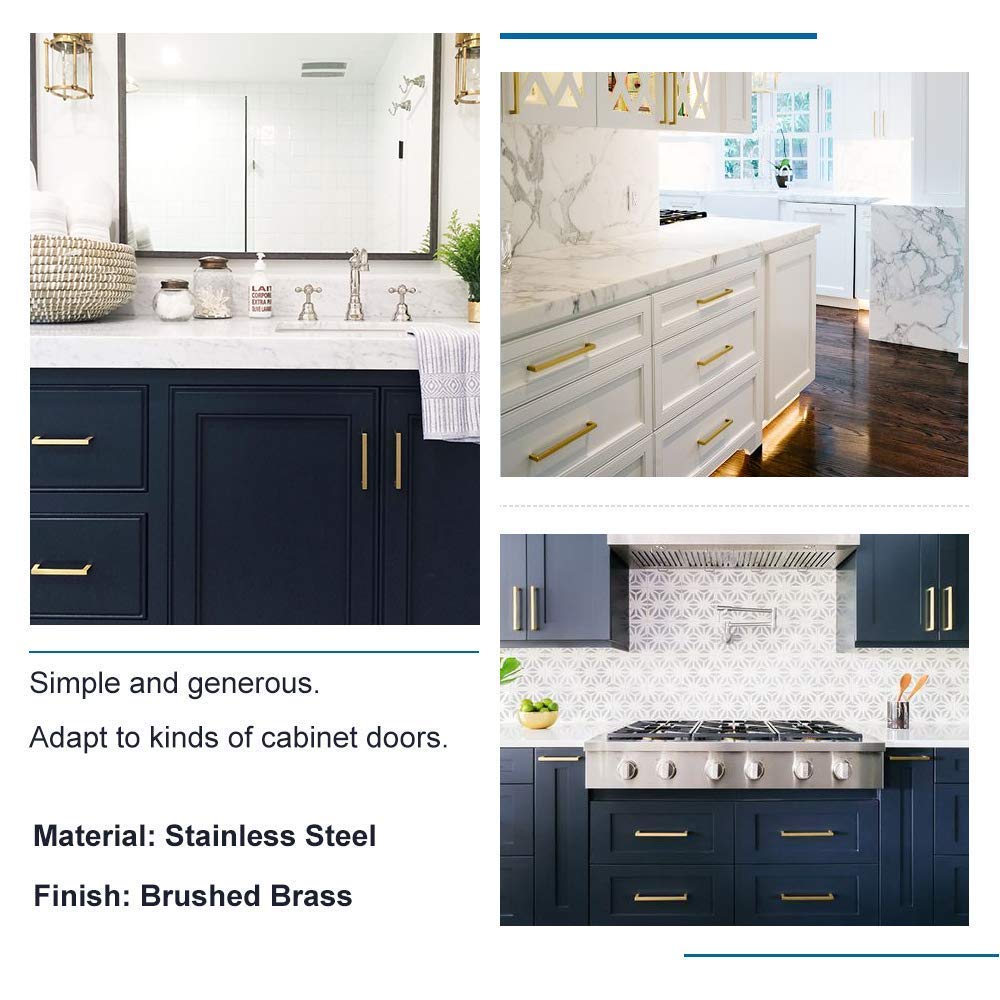 20 Pack 5 Inch Gold Cabinet Handles Brushed Brass Drawer Pulls (Gold / 5 Inch Hole Centers)