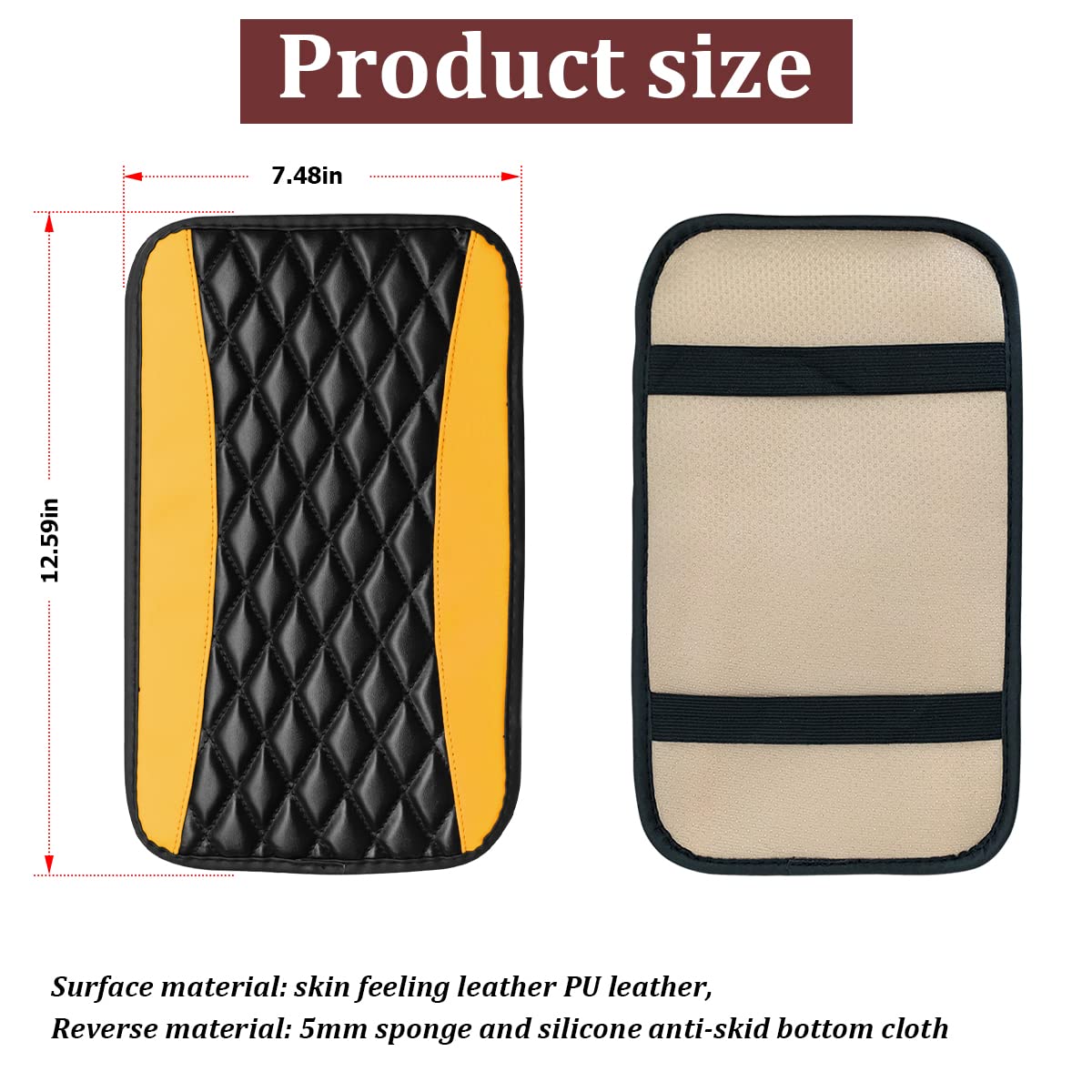 Car Center Console Pad (No Side Storage Pocket / Yellow)