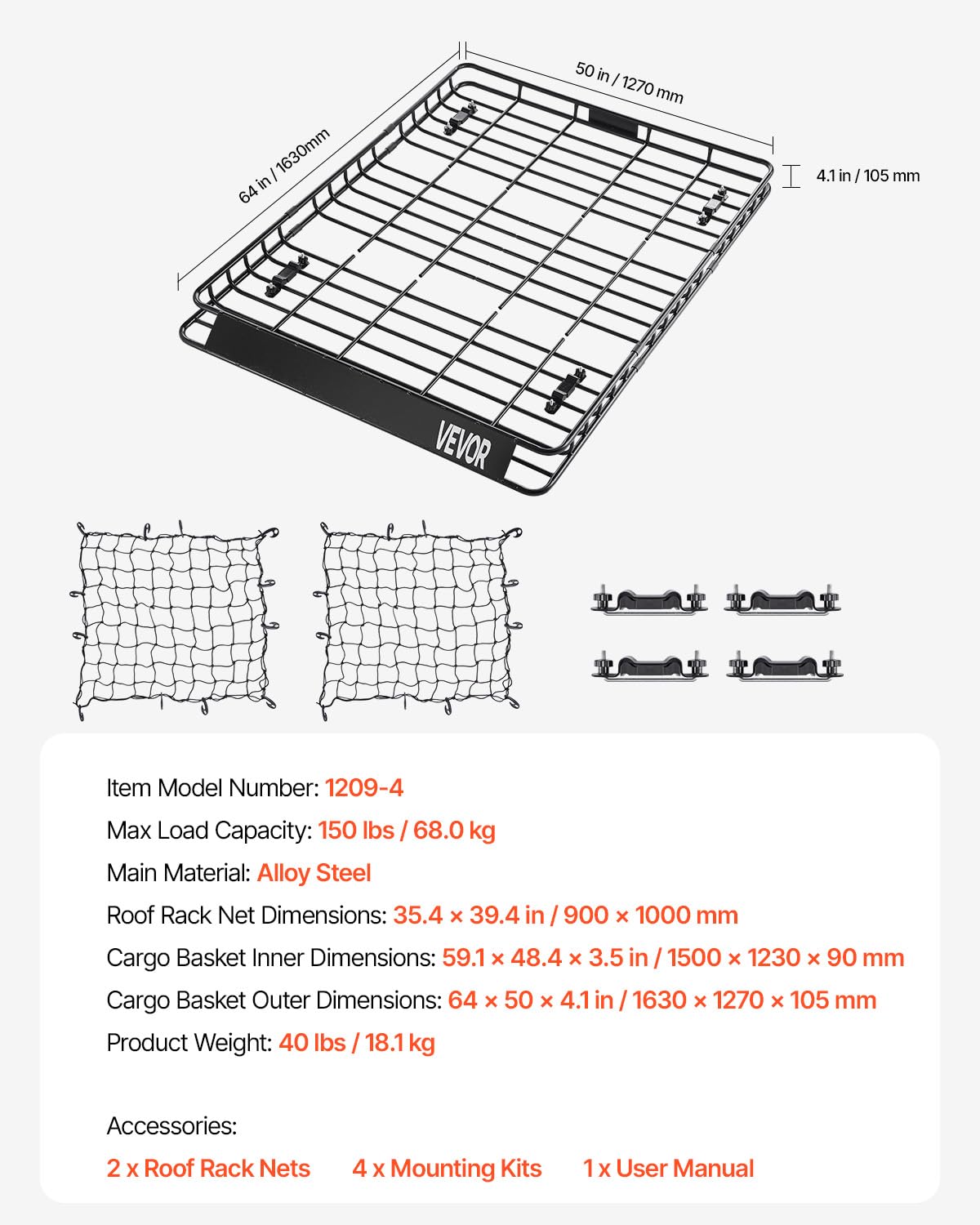 Roof Rack Basket (64x50in)