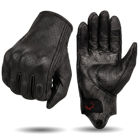 Men's Goatskin Leather Touchscreen Motorcycle Gloves Black (Perforated / XX-Large)