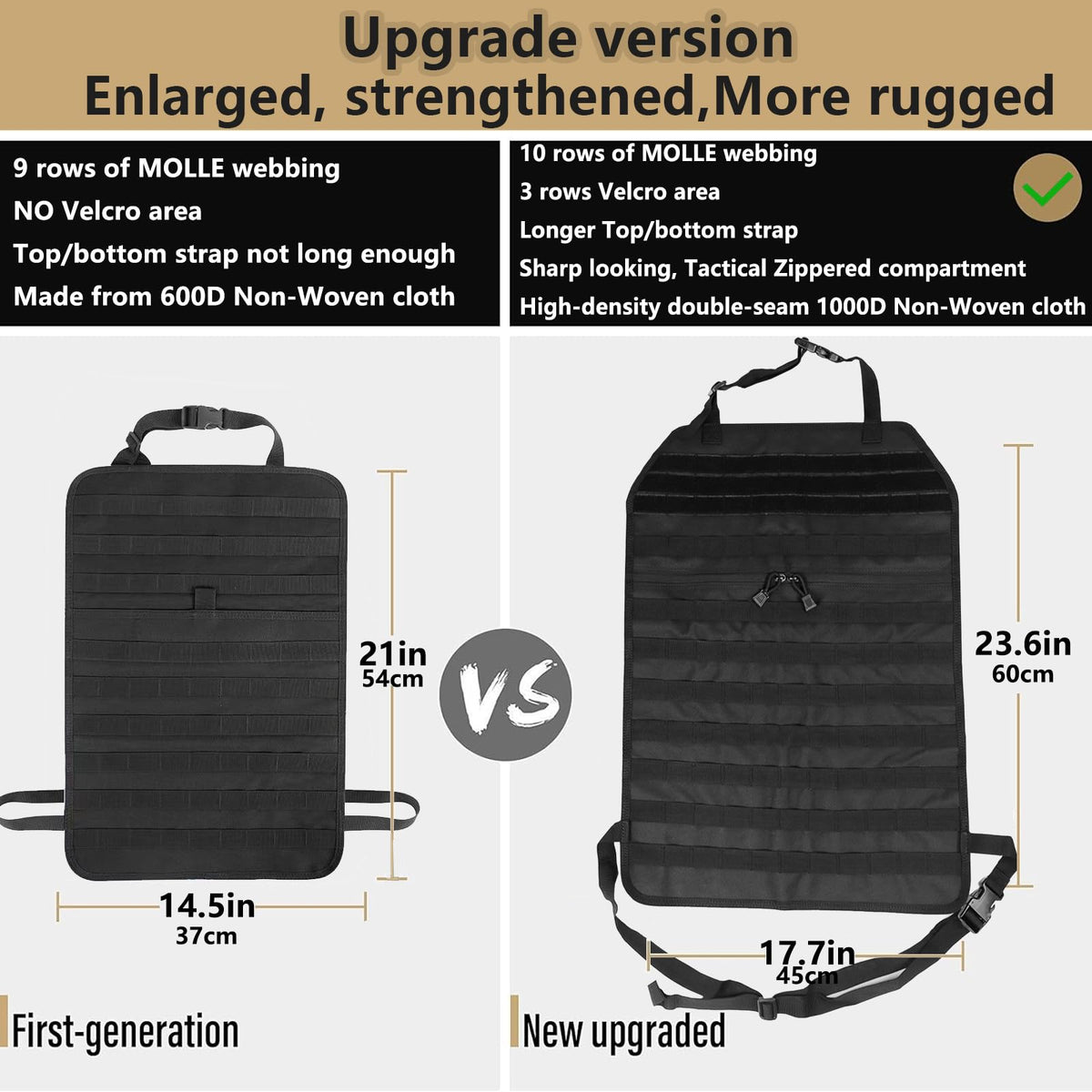 Universal Tactical Seat Back Organizer Vehicle Molle Panel Organizer Storage Bag with 5 Detachable Molle Pouch for All Vehicel Such as Jeep (Upgraded-B-Black)
