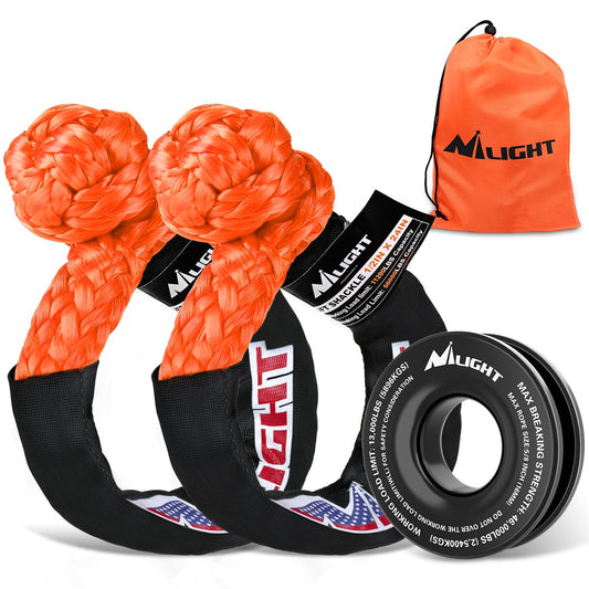 2PCS Synthetic Soft Shackle 1 (2Pcs 1/2in x 24in Soft Shackles Orange + 1Pc Snatch Ring Black)