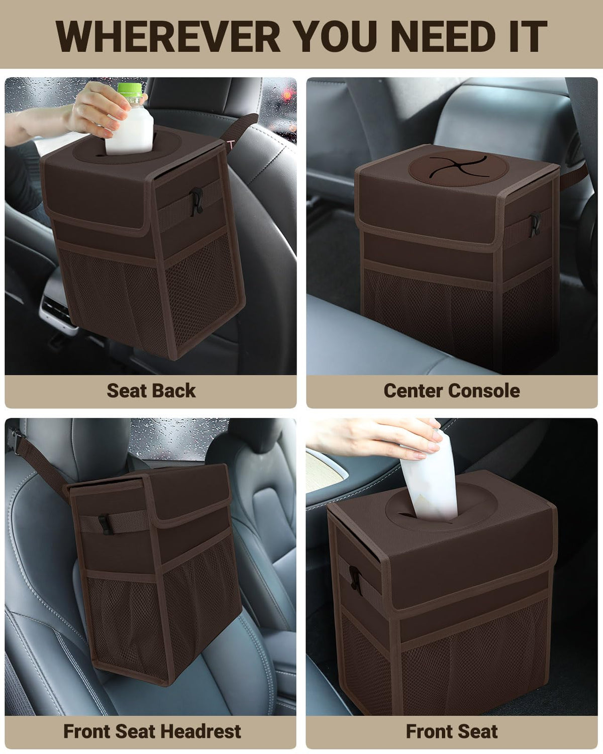 Car Trash Can with Lid (Brown / 3 Gallons)