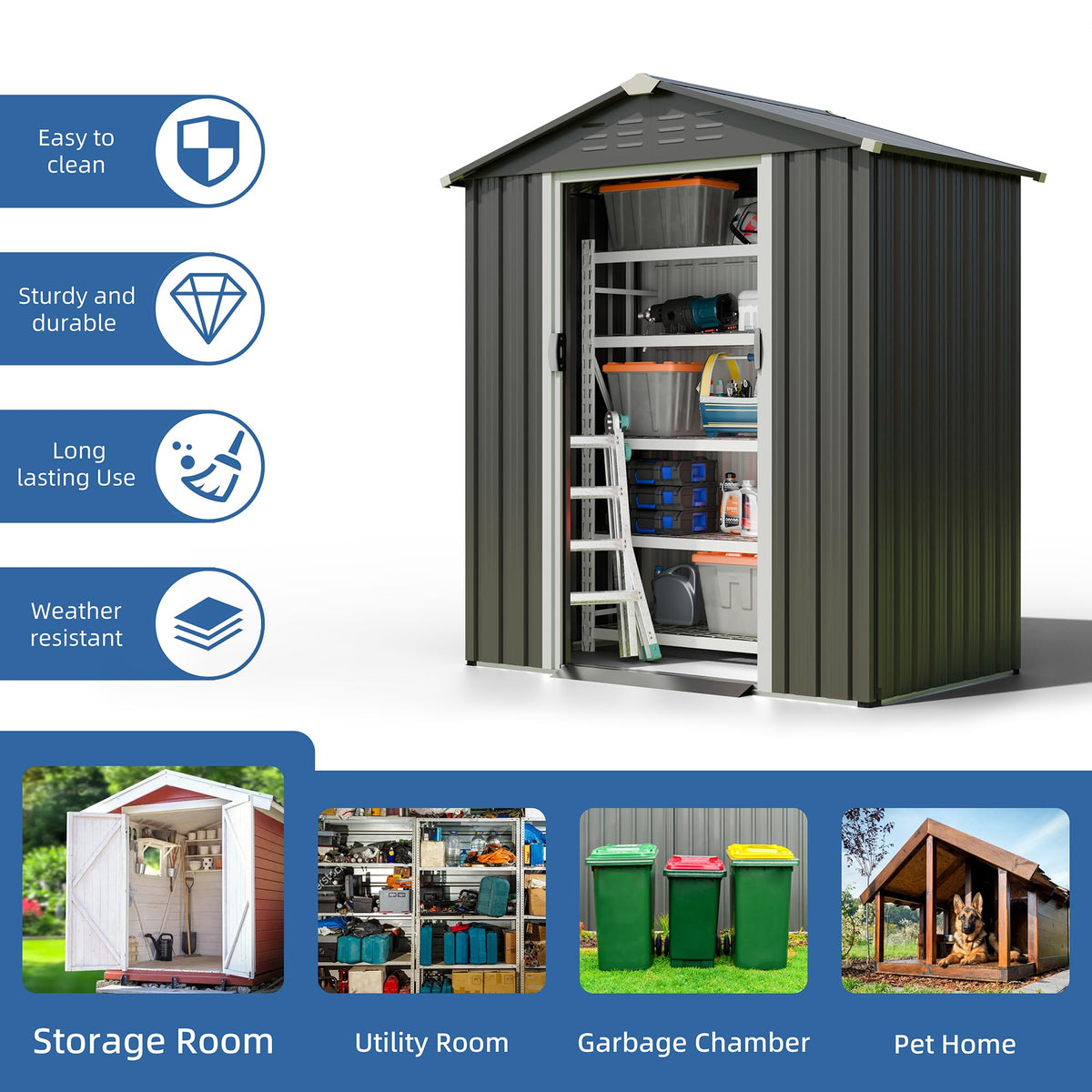 JY QAQA 5x3 FT Metal Outdoor Garden Storage Shed