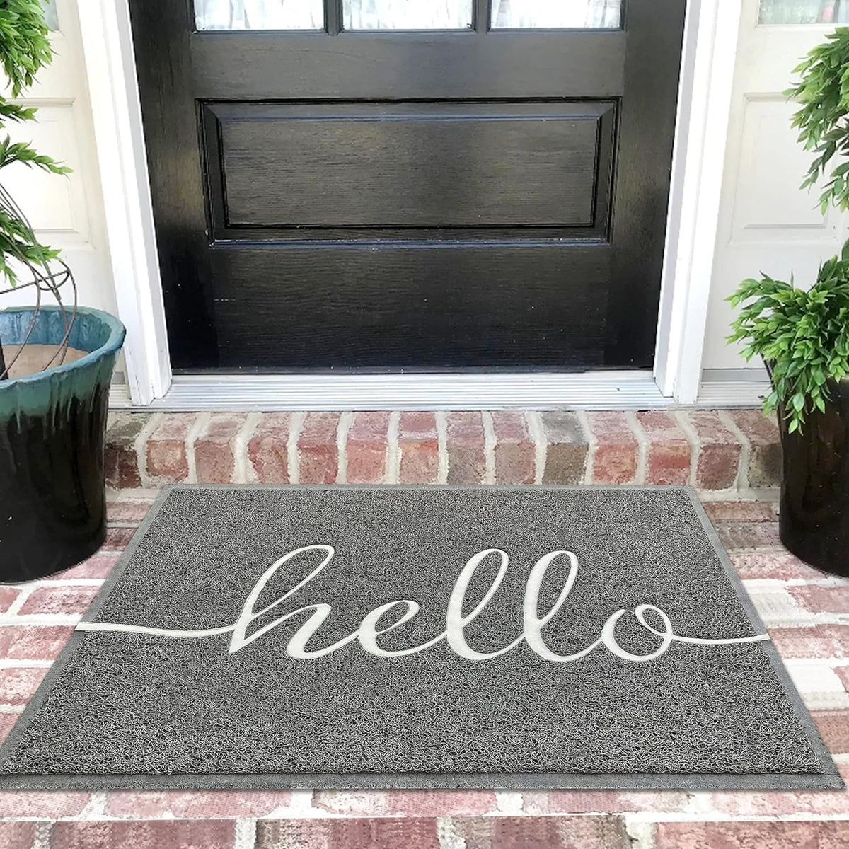 Door Mat Outside Inside Hello Doormat (Grey Hello / 3' x 2')
