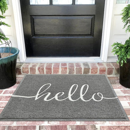 Door Mat Outside Inside Hello Doormat (Grey Hello / 3' x 2')