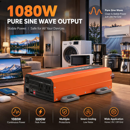 1080W Pure Sine Wave Inverter 12V to 110