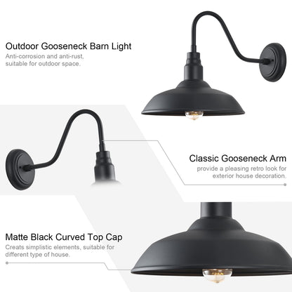 14 Inch Outdoor Gooseneck Light Fixture for Porch (Matte Black / 14" Dome)