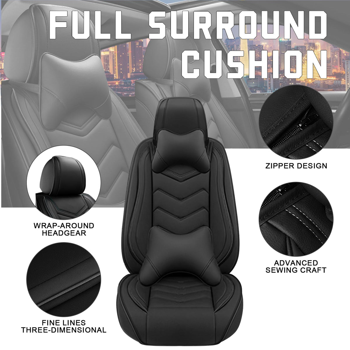 Car Seat Covers for Chrysler Pacifica 2004 (Pure Black / Full Set with Pillow)