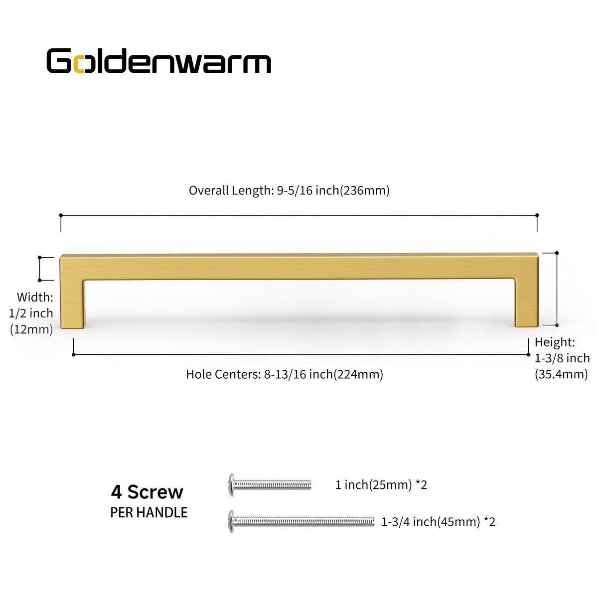 20 Pack Gold Cabinet Handles 8 (Gold / 8-4/5 inch Hole Centers)