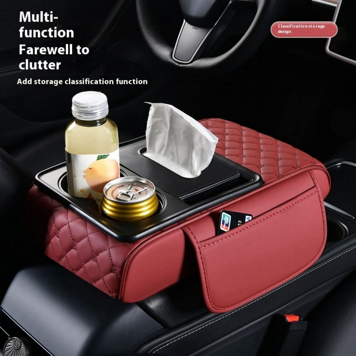 5-In-1 Center Console Cover Organizer, Grid, Black-Red (Grid+ / Black&red)