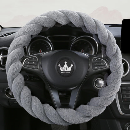 Fluffy Plush Car Steering Wheel Cover Gray 15 Inch Winter (Gray / Standard Size [14.75-15.15"] (37.5-38.5cm))