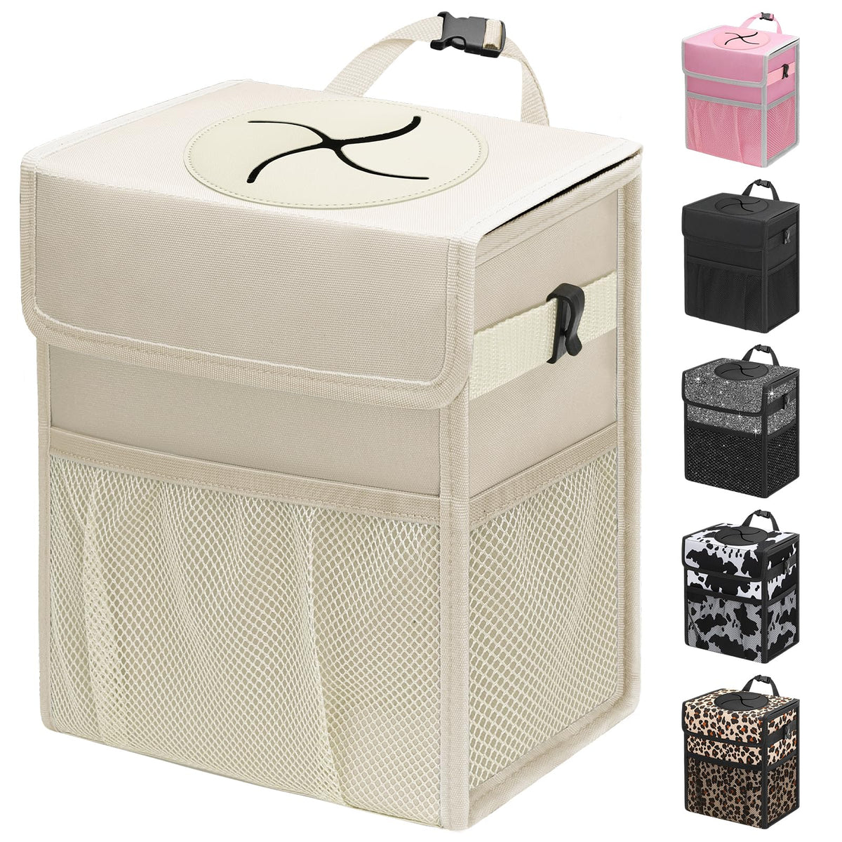 Car Trash Can with Lid (Beige / 4 Gallons)