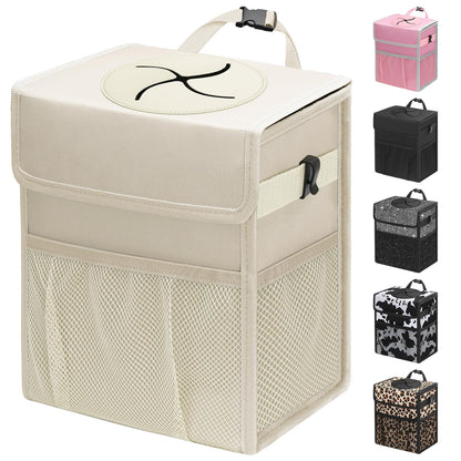 Car Trash Can with Lid (Beige / 4 Gallons)