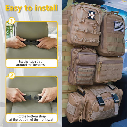 Universal Tactical Seat Back Organizer Vehicle Molle Panel Organizer Storage Bag with 5 Detachable Molle Pouch for All Vehicel Such as Jeep (Upgraded-B-Khaki)