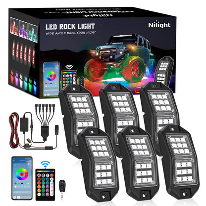 RGB LED Rock Lights Kit 6 PCS 18LED Wide Angle Wheel Well Light (6 Pods 18LED / RGB)