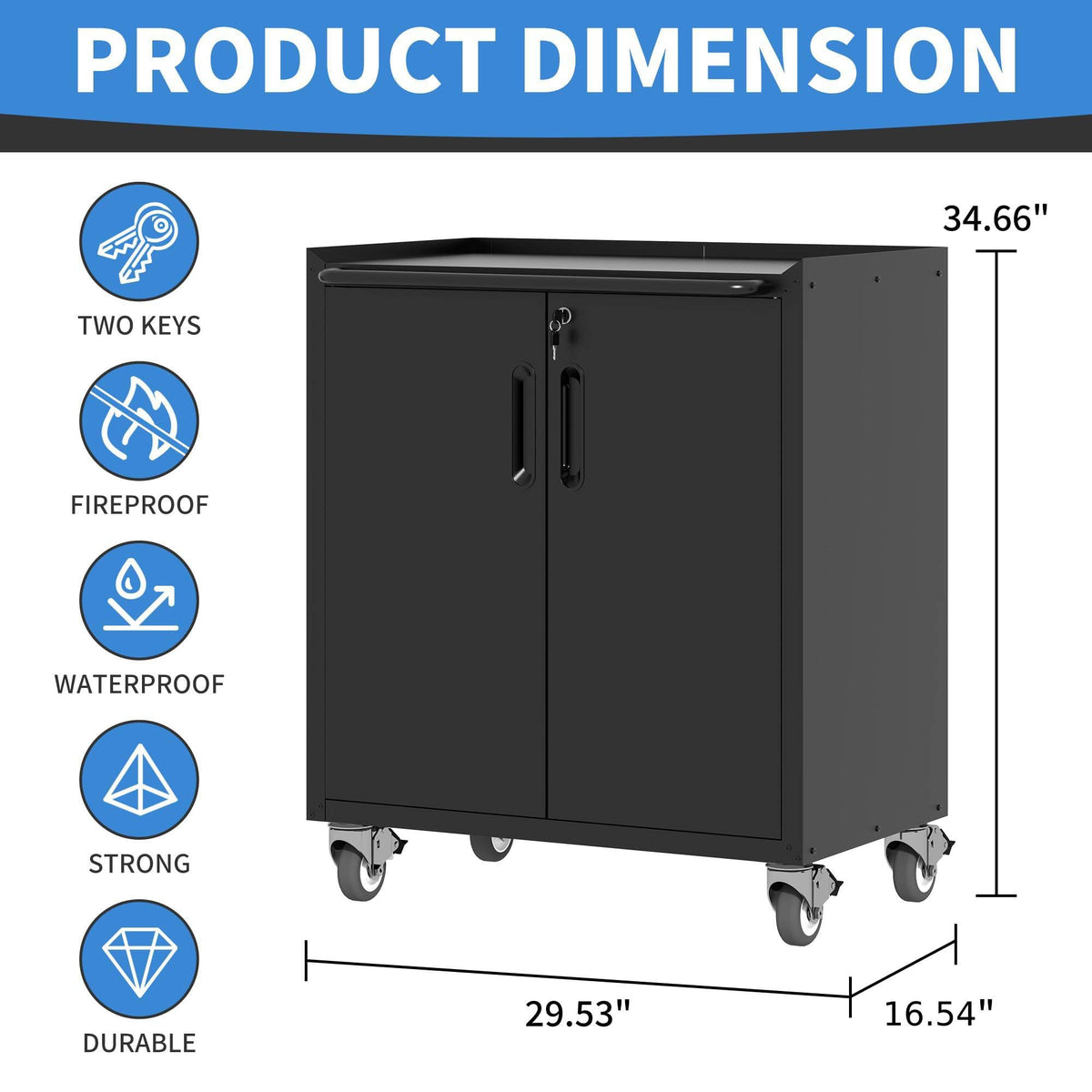 Metal Storage Cabinet for Garage (Black / M - 2 Doors (Wheeled))