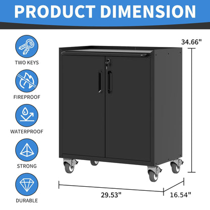 Metal Storage Cabinet for Garage (Black / M - 2 Doors (Wheeled))
