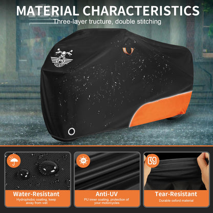 Motorcycle Cover Waterproof Outdoor Storage All Season Protection (Orange / 96.5")