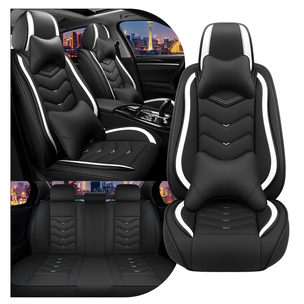 Car Seat Covers for Chrysler Pacifica 2004 (Black White / Full Set with Pillow)
