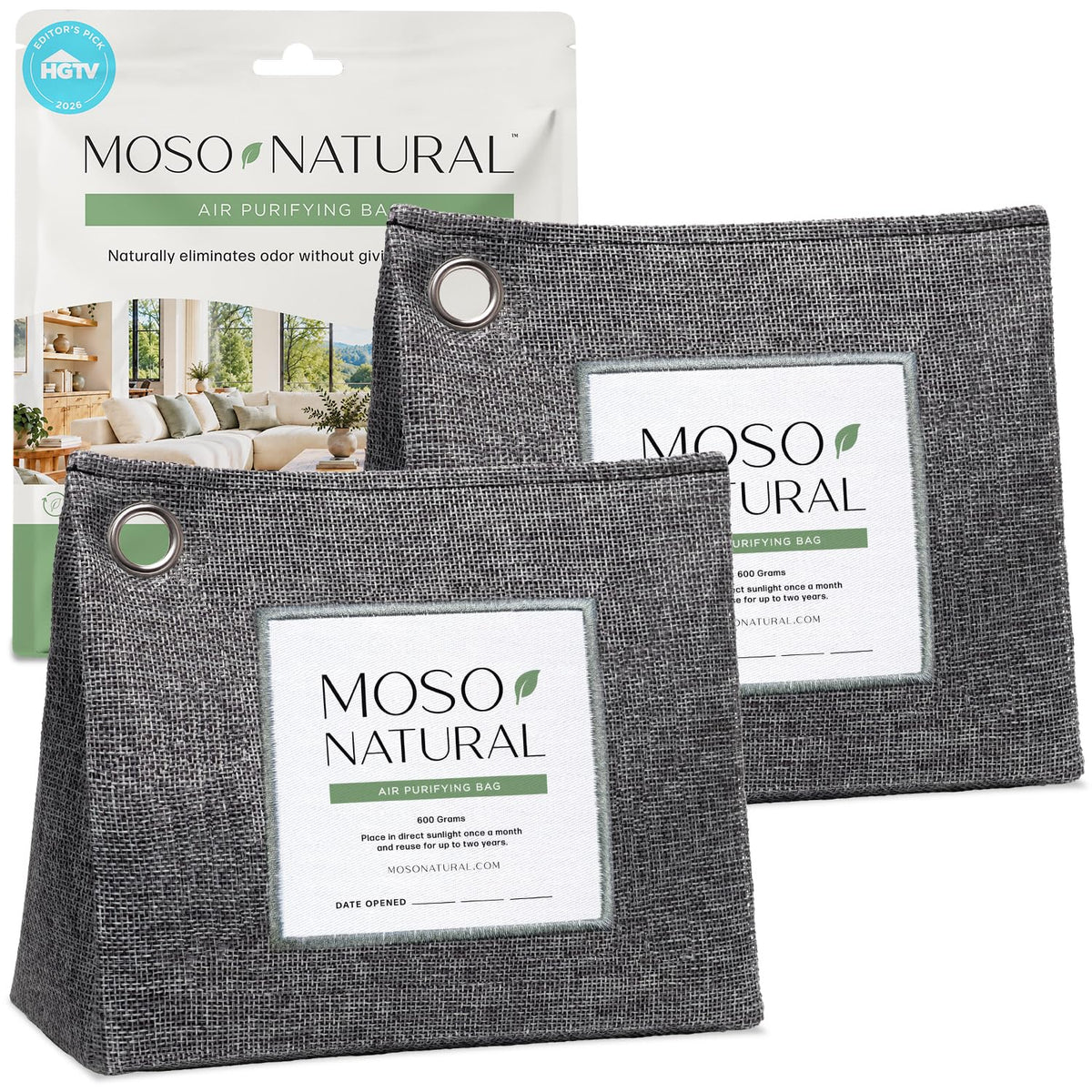 Air Purifying Bag 600g Premium Charcoal Odor Absorber (600 g (Pack of 2))
