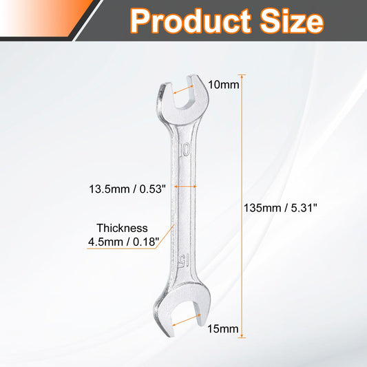 2pcs 10x15mm Double Open End Wrench 15° Offset Angle Wrenches (10mm x 15mm)